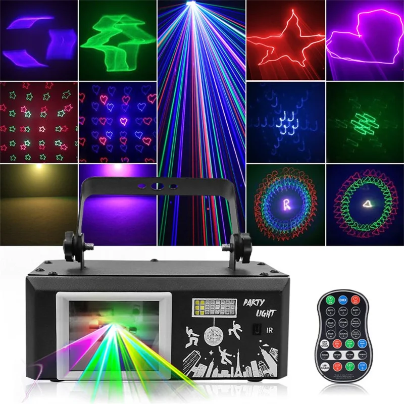 Projecteur laser RGB 5 en 1, 1000+ motifs, lampe d'ambiance avec télécommande pour DJ, KTV, bar - Noir