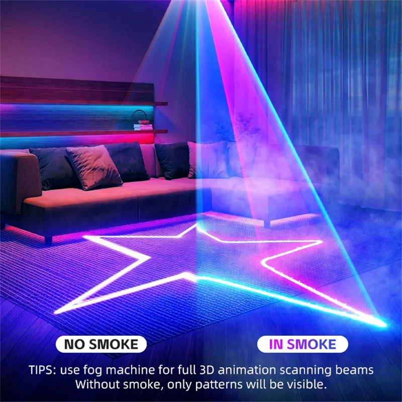 Projecteur laser RGB 5 en 1, 1000+ motifs, lampe d'ambiance avec télécommande pour DJ, KTV, bar - Noir
