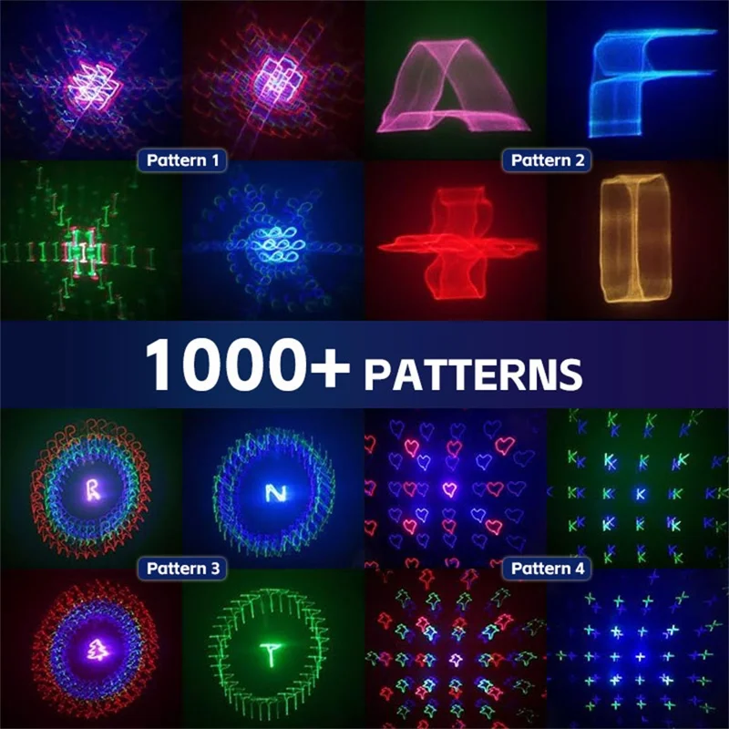 Projecteur laser RGB 5 en 1, 1000+ motifs, lampe d'ambiance avec télécommande pour DJ, KTV, bar - Noir