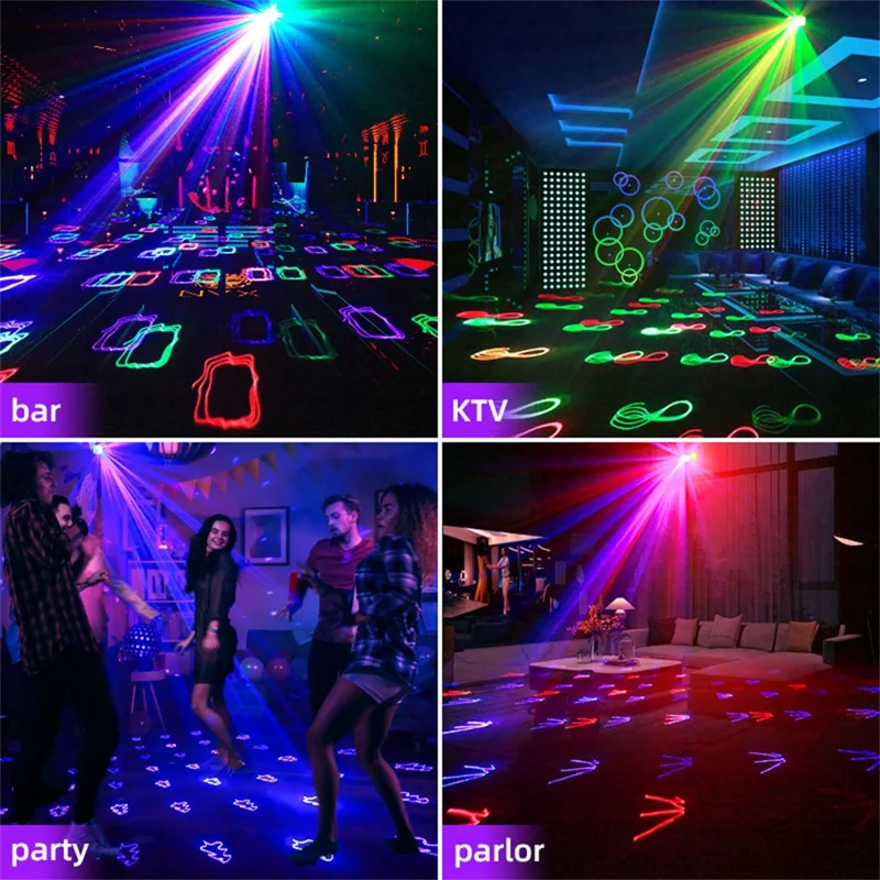 Projecteur laser RGB 5 en 1, 1000+ motifs, lampe d'ambiance avec télécommande pour DJ, KTV, bar - Noir
