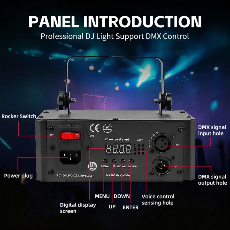 Projecteur laser RGB 5 en 1, 1000+ motifs, lampe d'ambiance avec télécommande pour DJ, KTV, bar - Noir