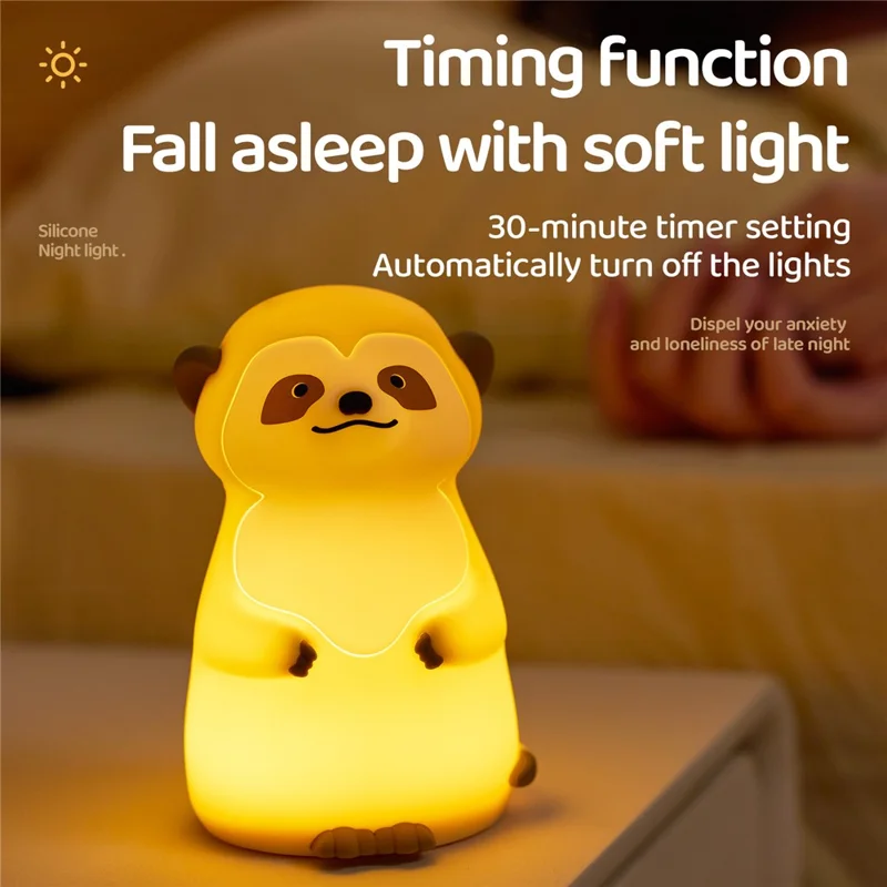 A075 Veilleuse en Silicone Suricate Toucher Doux 3 Niveaux de Lumière Chaude pour Allaitement Bébé Chambre à Coucher