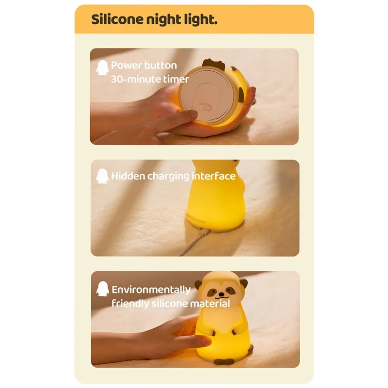 A075 Veilleuse en Silicone Suricate Toucher Doux 3 Niveaux de Lumière Chaude pour Allaitement Bébé Chambre à Coucher