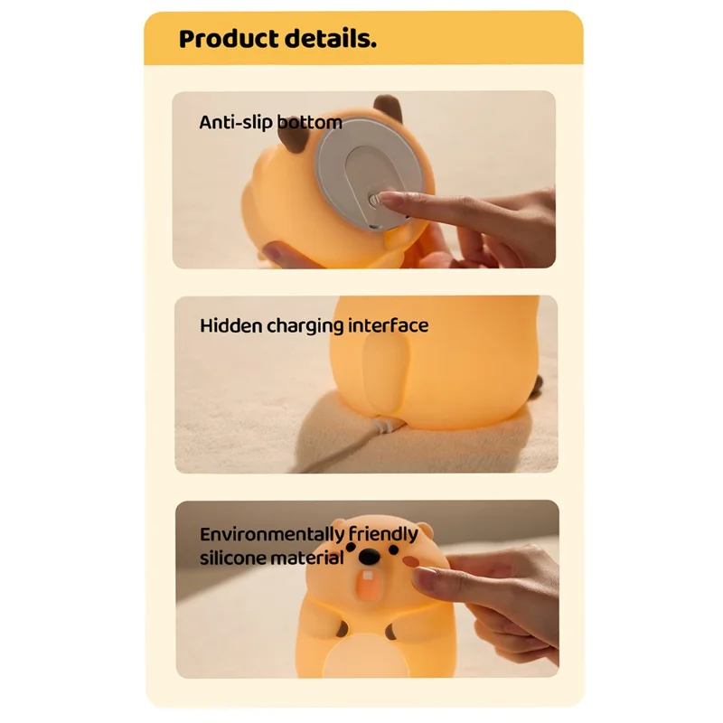 A077 Silicone Night Light Groundhog Shape 3-Level Touch Control 1200mAh 30min Timer