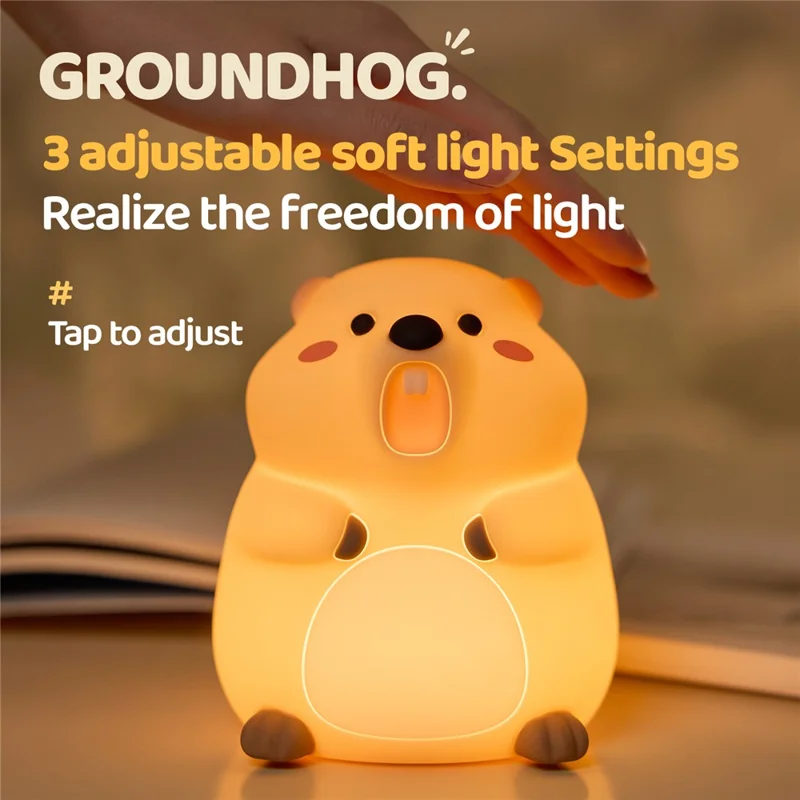 A077 Silicone Night Light Groundhog Shape 3-Level Touch Control 1200mAh 30min Timer