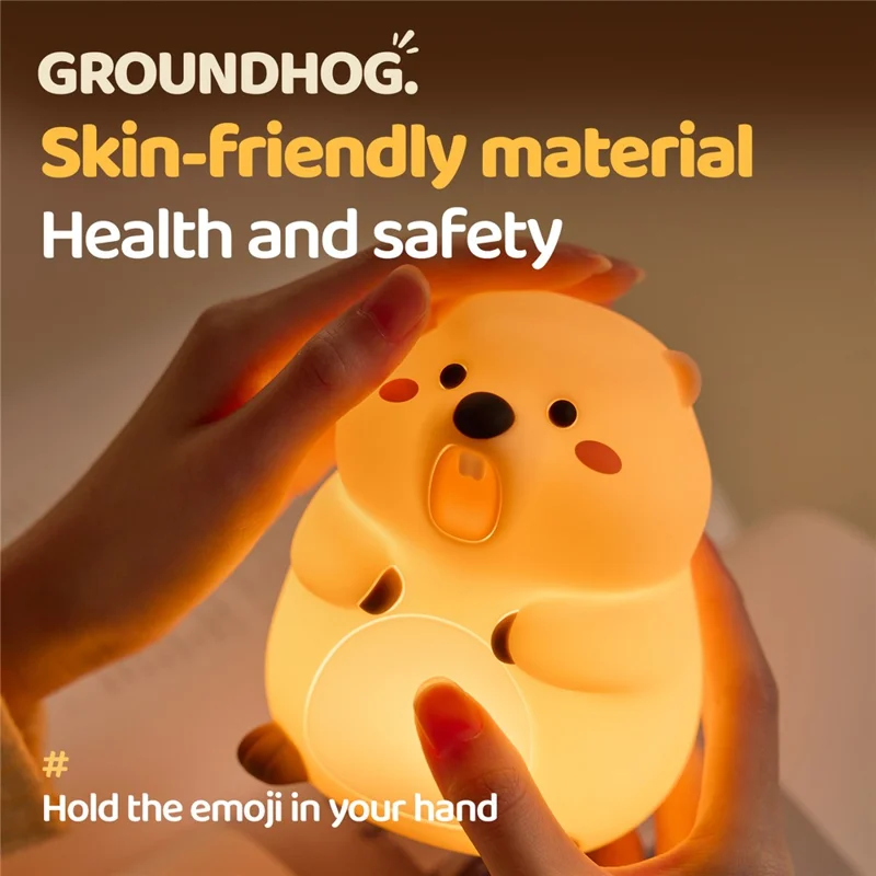 A077 Silicone Night Light Groundhog Shape 3-Level Touch Control 1200mAh 30min Timer