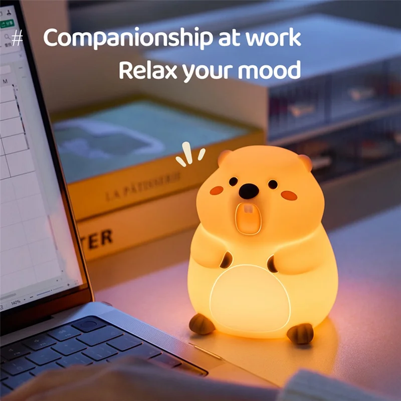 A077 Silicone Night Light Groundhog Shape 3-Level Touch Control 1200mAh 30min Timer