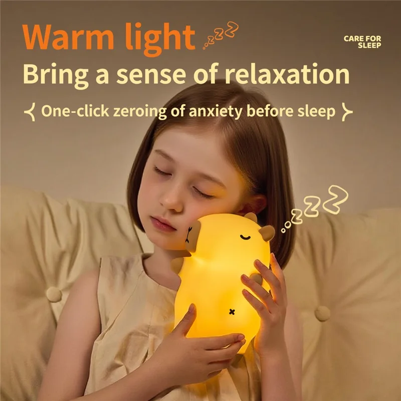 A073 Lampe de Nuit en Silicone en Forme de Capybara Ronflant, 3 Niveaux de Luminosité avec Minuterie, Idéale pour la Chambre à Coucher