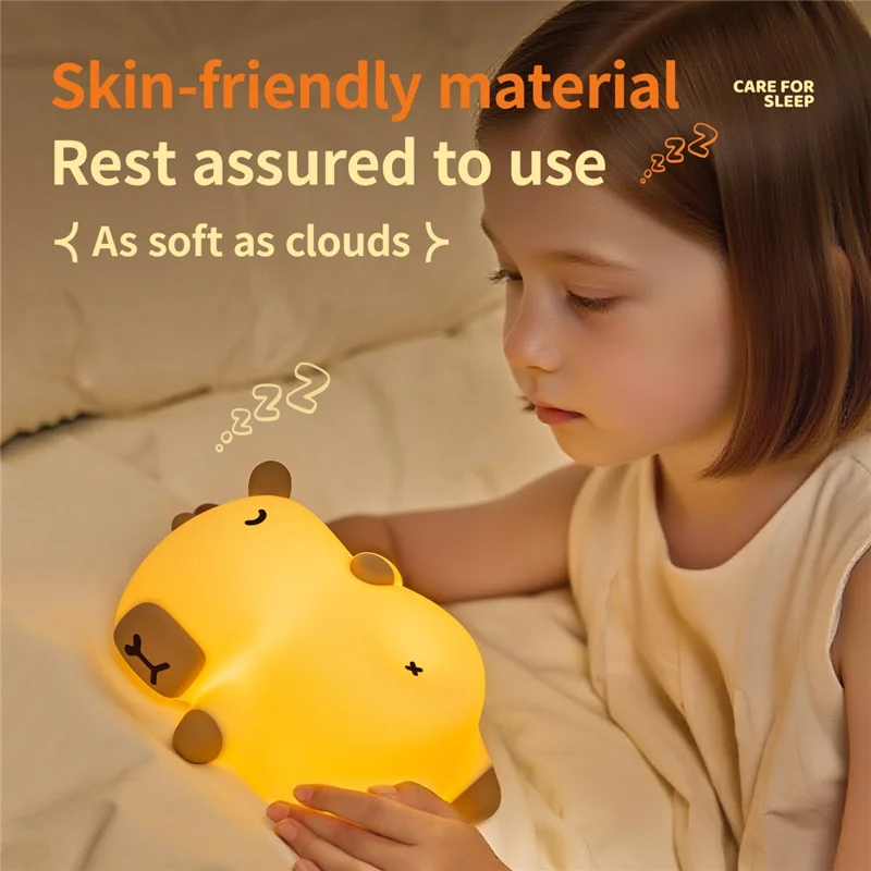 A073 Lampe de Nuit en Silicone en Forme de Capybara Ronflant, 3 Niveaux de Luminosité avec Minuterie, Idéale pour la Chambre à Coucher