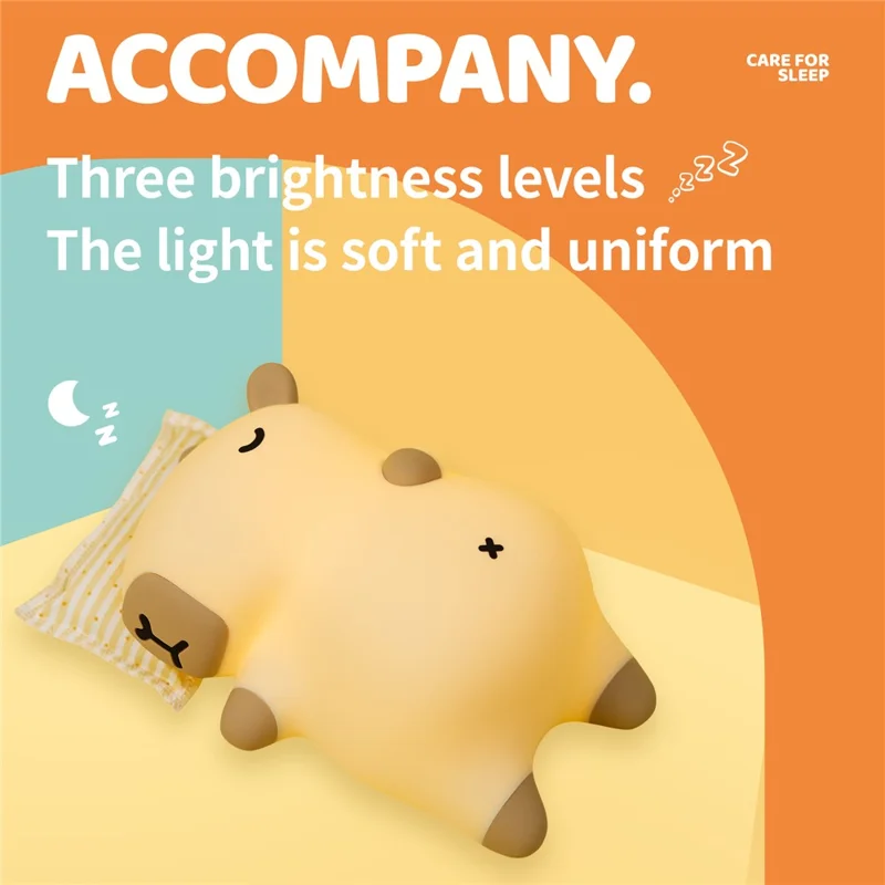 A073 Lampe de Nuit en Silicone en Forme de Capybara Ronflant, 3 Niveaux de Luminosité avec Minuterie, Idéale pour la Chambre à Coucher