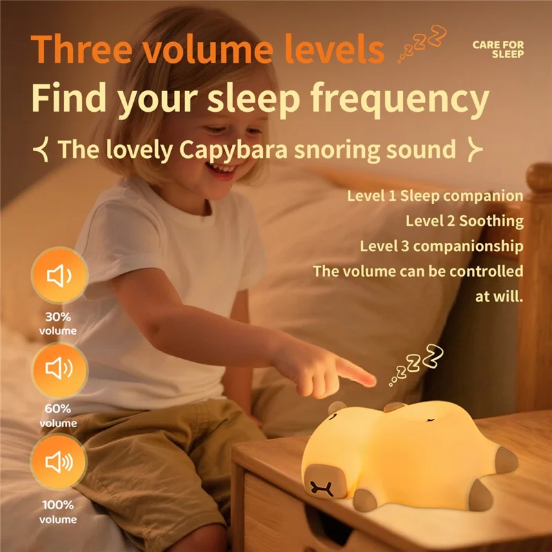 A073 Lampe de Nuit en Silicone en Forme de Capybara Ronflant, 3 Niveaux de Luminosité avec Minuterie, Idéale pour la Chambre à Coucher