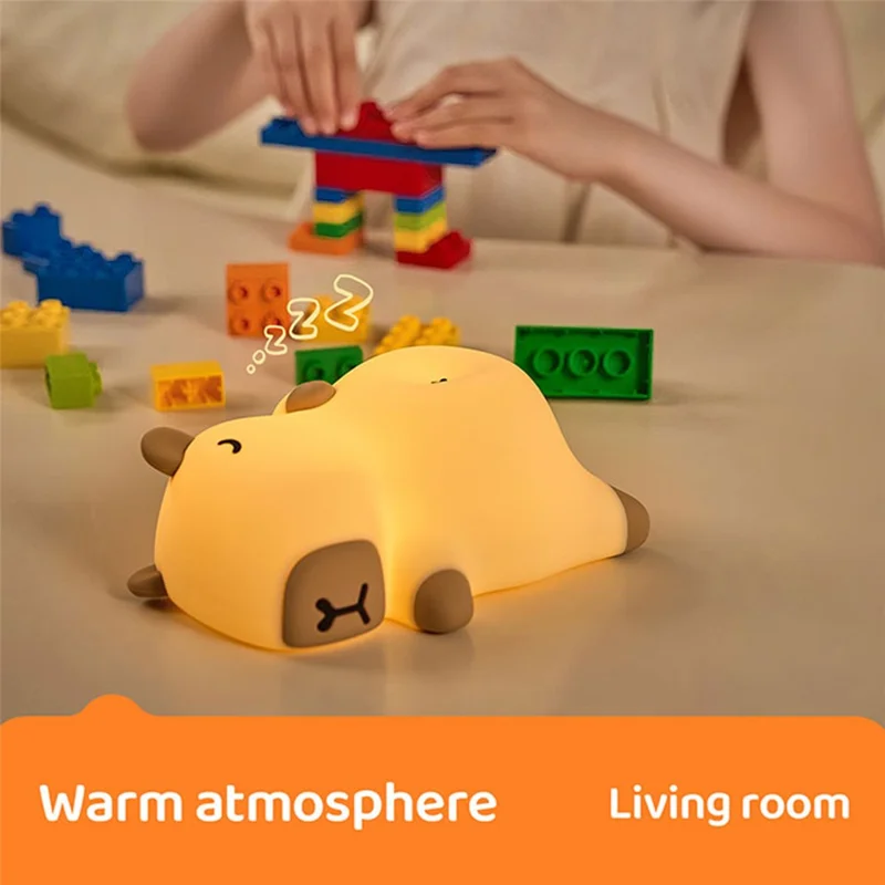 A073 Lampe de Nuit en Silicone en Forme de Capybara Ronflant, 3 Niveaux de Luminosité avec Minuterie, Idéale pour la Chambre à Coucher