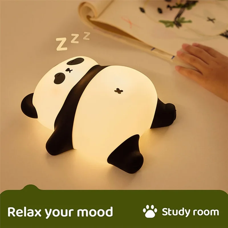 A071 Veilleuse Panda en Silicone avec Son de Ronflement Lampe de Sommeil Tactile Douce pour Chambre