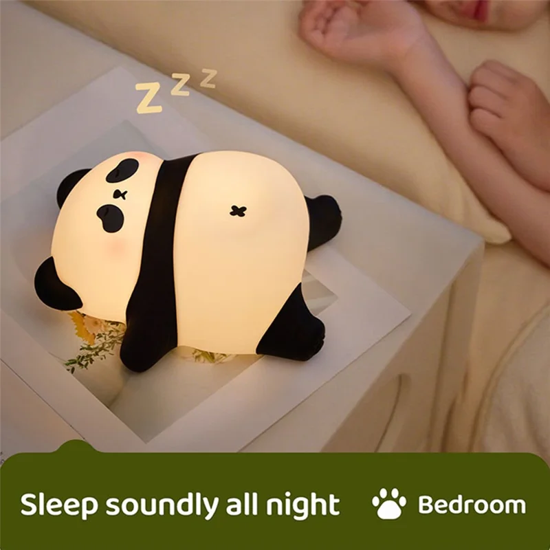 A071 Veilleuse Panda en Silicone avec Son de Ronflement Lampe de Sommeil Tactile Douce pour Chambre