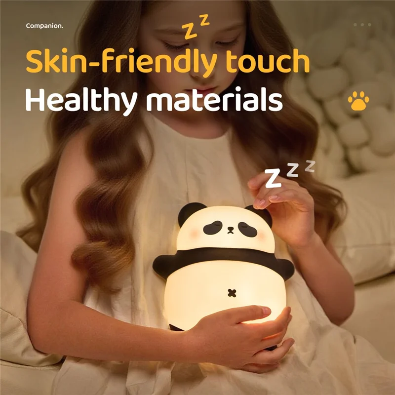 A071 Veilleuse Panda en Silicone avec Son de Ronflement Lampe de Sommeil Tactile Douce pour Chambre