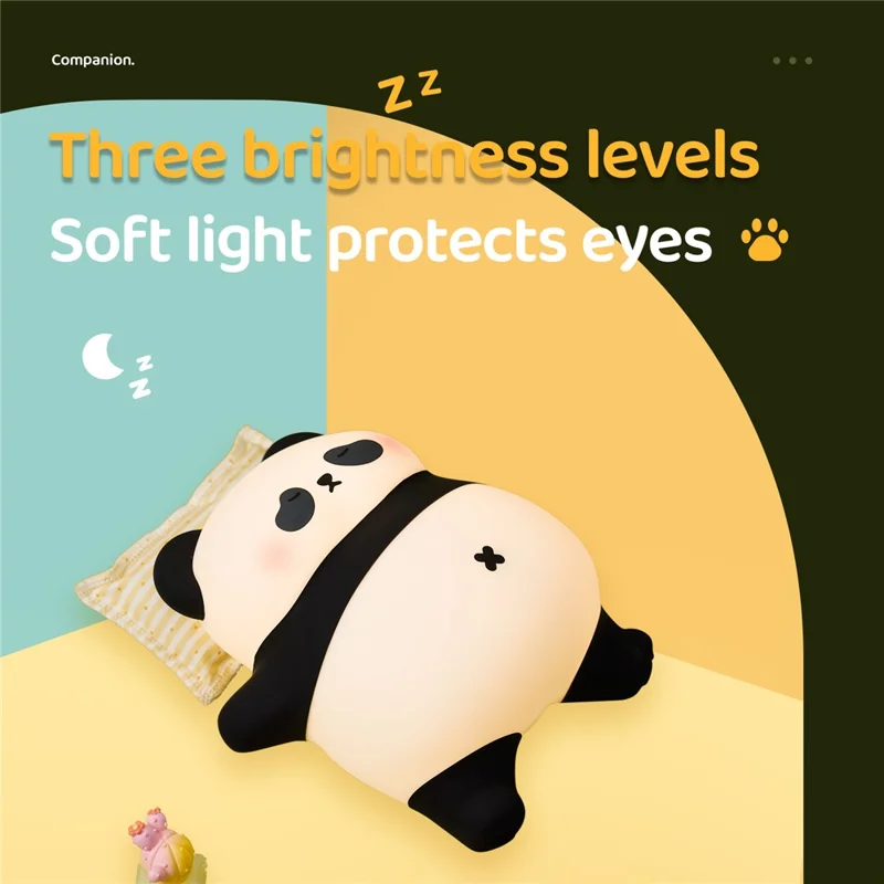 A071 Veilleuse Panda en Silicone avec Son de Ronflement Lampe de Sommeil Tactile Douce pour Chambre