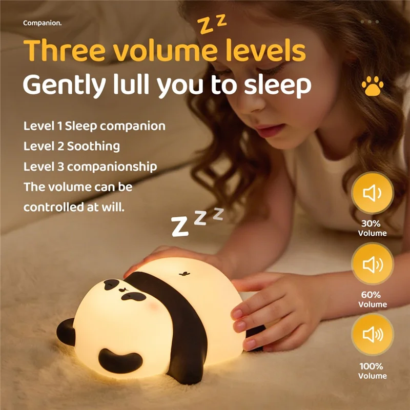 A071 Veilleuse Panda en Silicone avec Son de Ronflement Lampe de Sommeil Tactile Douce pour Chambre