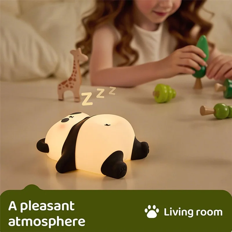 A071 Veilleuse Panda en Silicone avec Son de Ronflement Lampe de Sommeil Tactile Douce pour Chambre