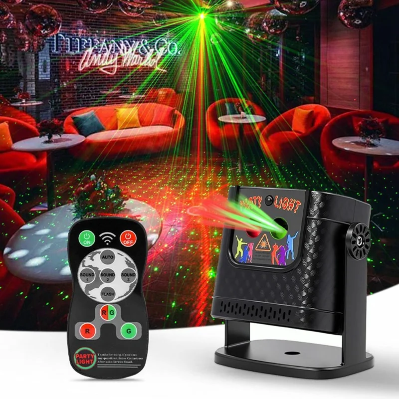 Мини-проектор R30, красный и зеленый лазер, 120 режимов, вращающийся, с пультом и звуковым управлением, атмосферная сценическая подсветка — черный