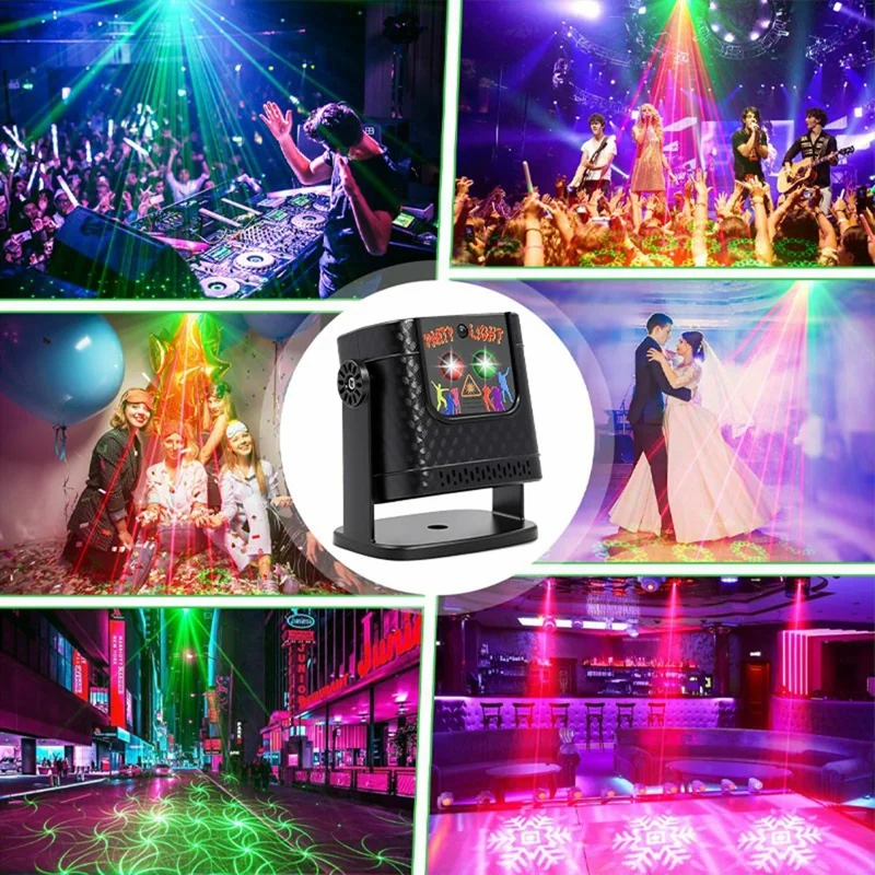 Мини-проектор R30, красный и зеленый лазер, 120 режимов, вращающийся, с пультом и звуковым управлением, атмосферная сценическая подсветка — черный
