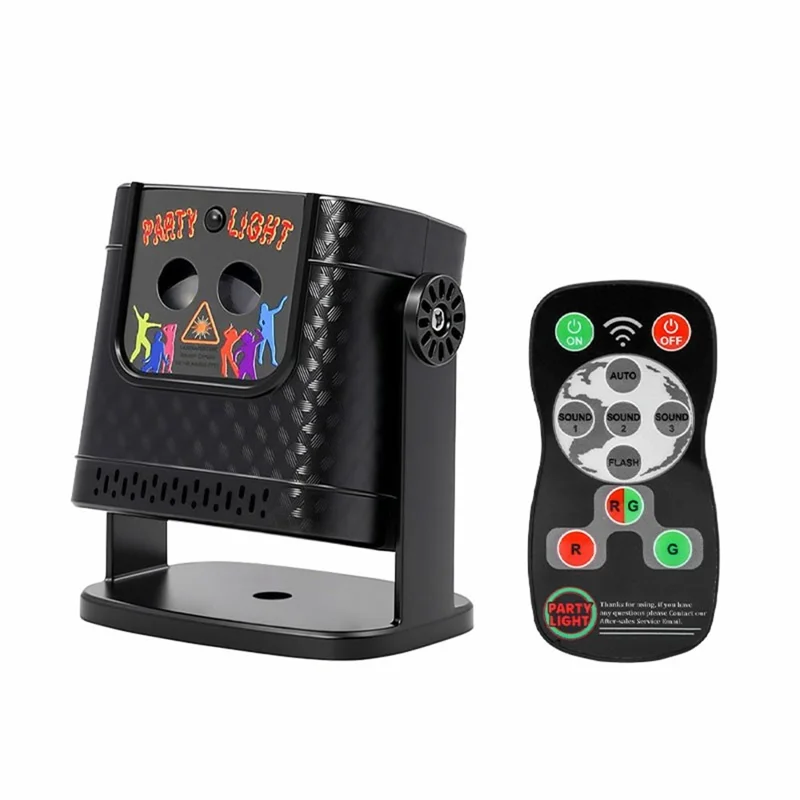 Мини-проектор R30, красный и зеленый лазер, 120 режимов, вращающийся, с пультом и звуковым управлением, атмосферная сценическая подсветка — черный