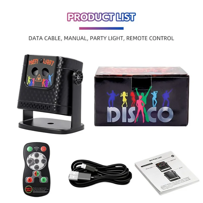 Мини-проектор R30, красный и зеленый лазер, 120 режимов, вращающийся, с пультом и звуковым управлением, атмосферная сценическая подсветка — черный