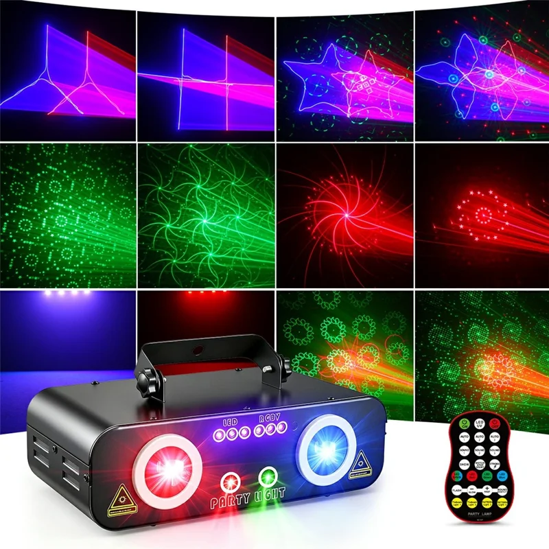 Lampe laser double projection RGB L2800 450 mW 170 motifs Contrôle DMX et sonore Lumière de fête pour DJ scène - Noir