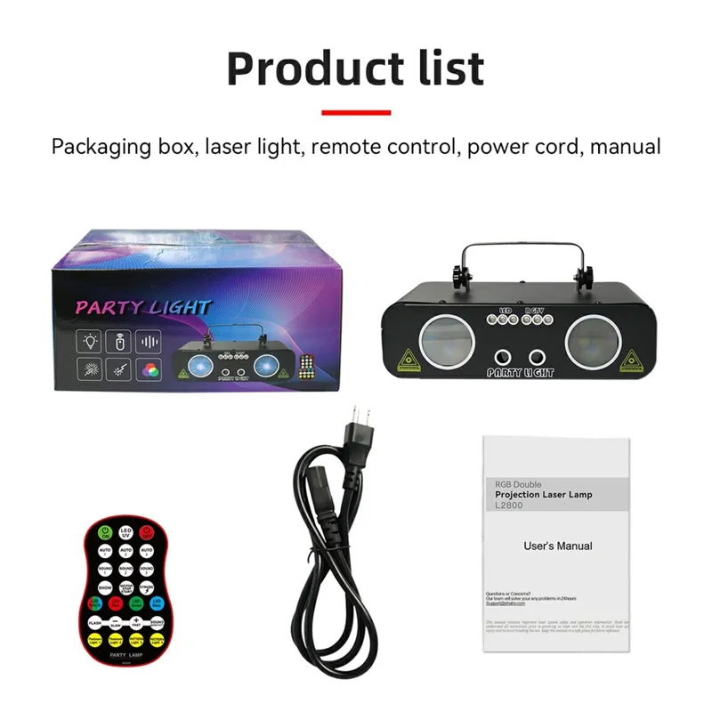 Lampe laser double projection RGB L2800 450 mW 170 motifs Contrôle DMX et sonore Lumière de fête pour DJ scène - Noir