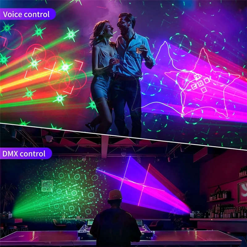 Lampe laser double projection RGB L2800 450 mW 170 motifs Contrôle DMX et sonore Lumière de fête pour DJ scène - Noir