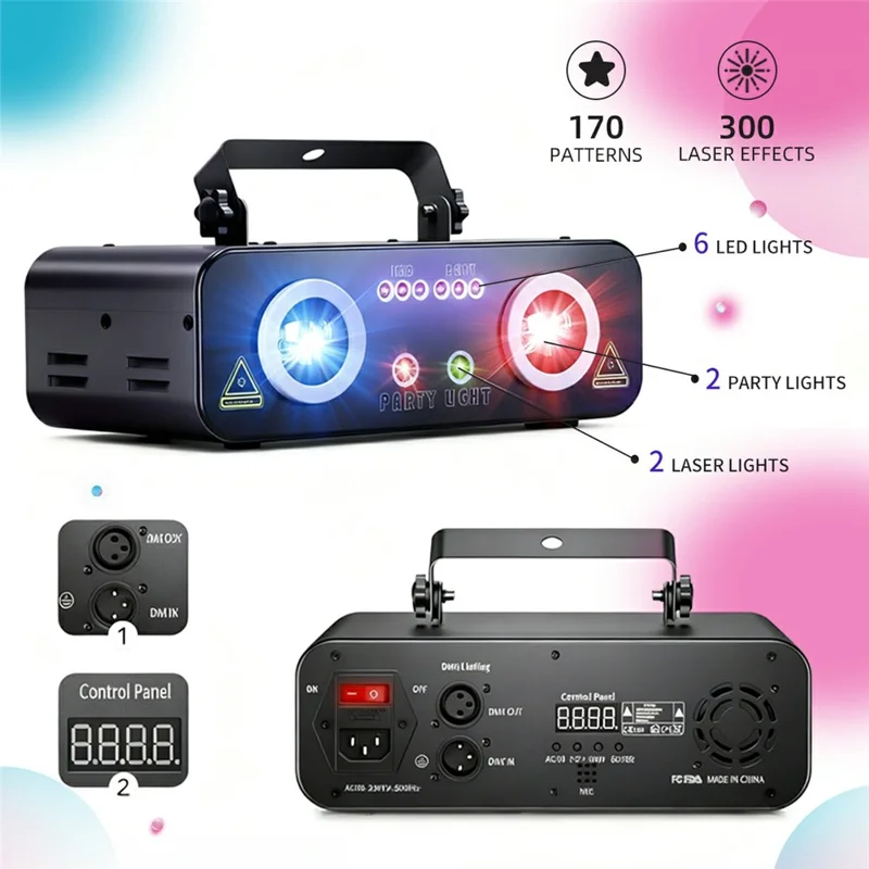 Lampe laser double projection RGB L2800 450 mW 170 motifs Contrôle DMX et sonore Lumière de fête pour DJ scène - Noir