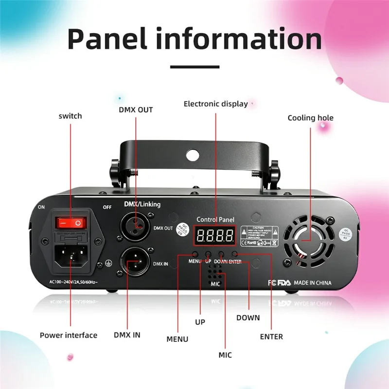 Lampe laser double projection RGB L2800 450 mW 170 motifs Contrôle DMX et sonore Lumière de fête pour DJ scène - Noir