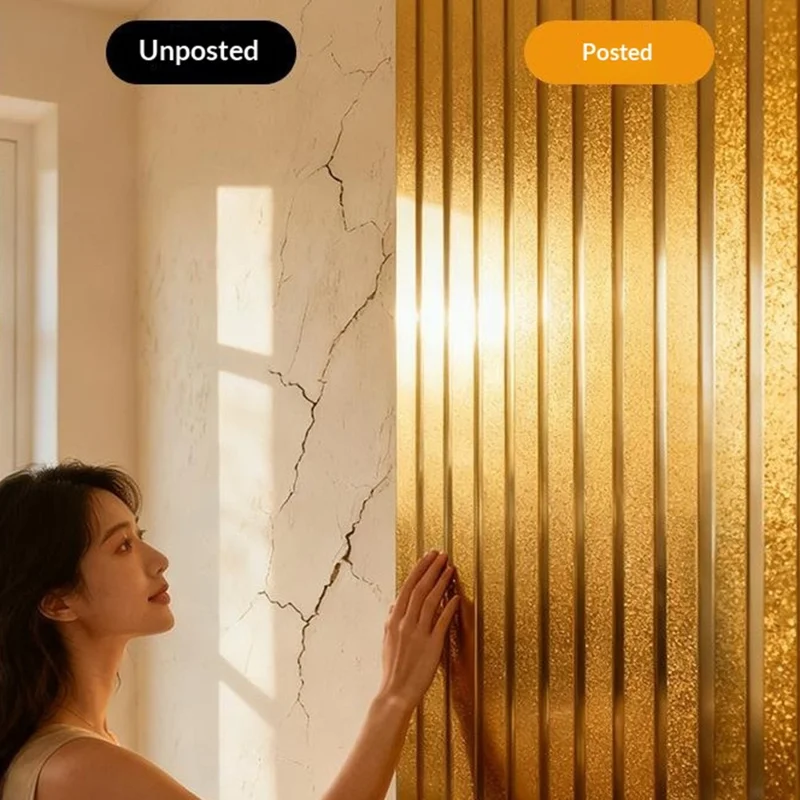 40x300cm 3D Structuurpatroon Muurstickers Waterdicht Zelfklevend PVC TV Achtergrond Behang - Champagne Gold