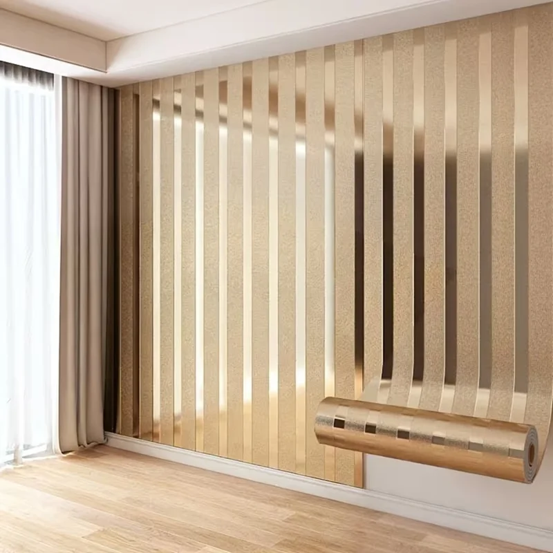 60x300cm 3D Structuurroosterpatroon Muurstickers Waterdicht Zelfklevend PVC TV Achtergrondmuurpapier - Champagne Goud