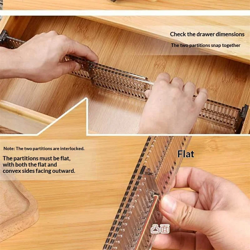 2 pièces de séparateurs de tiroir ajustables 27,5-51 cm, séparateurs de rangement extensibles pour armoires de cuisine, transparent/noir
