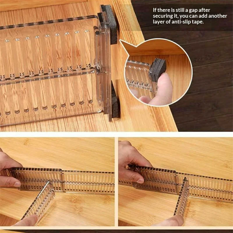 2 pièces de séparateurs de tiroir ajustables 27,5-51 cm, séparateurs de rangement extensibles pour armoires de cuisine, transparent/noir