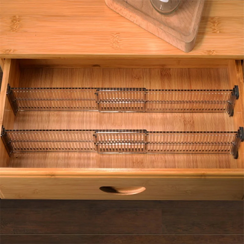 2 pièces de séparateurs de tiroir ajustables 27,5-51 cm, séparateurs de rangement extensibles pour armoires de cuisine, transparent/noir