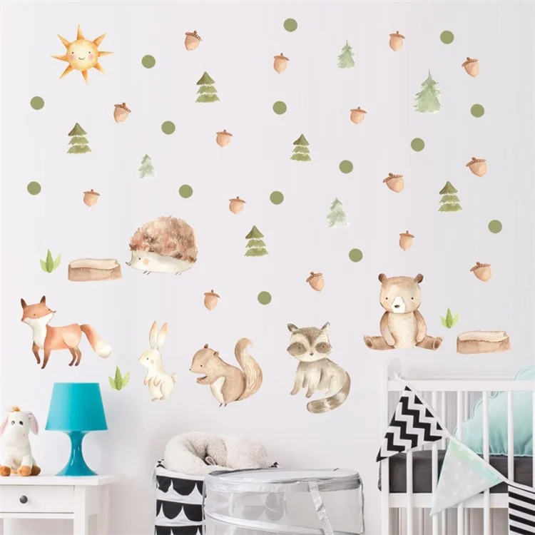 Adesivos de Parede Fofos de Urso e Raposa, Decoração de Parede de Animais da Selva para Quarto de Crianças, Quarto, Sala de Recreação (sem Certificação EN71) 53*27CM