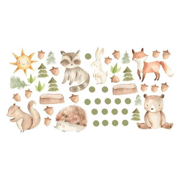 Adesivos de Parede Fofos de Urso e Raposa, Decoração de Parede de Animais da Selva para Quarto de Crianças, Quarto, Sala de Recreação (sem Certificação EN71) 53*27CM