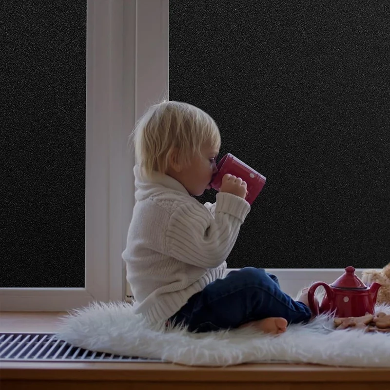 0,445 x 2 m Abdeckfolie mit statischer Wirkung, schwarze Fensterfolie, matt mit Diamantglanz, Glassticker für Sichtschutz – Schwarz