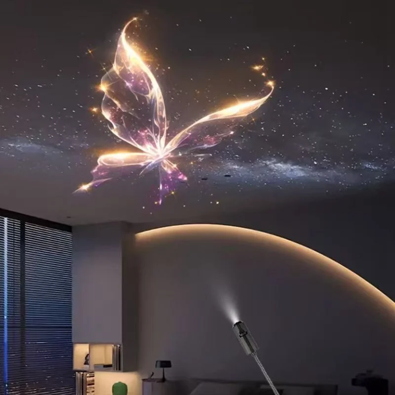 Lampe de projection LED USB avec col flexible et diapositives remplaçables, veilleuse pour chambre - Papillon 1