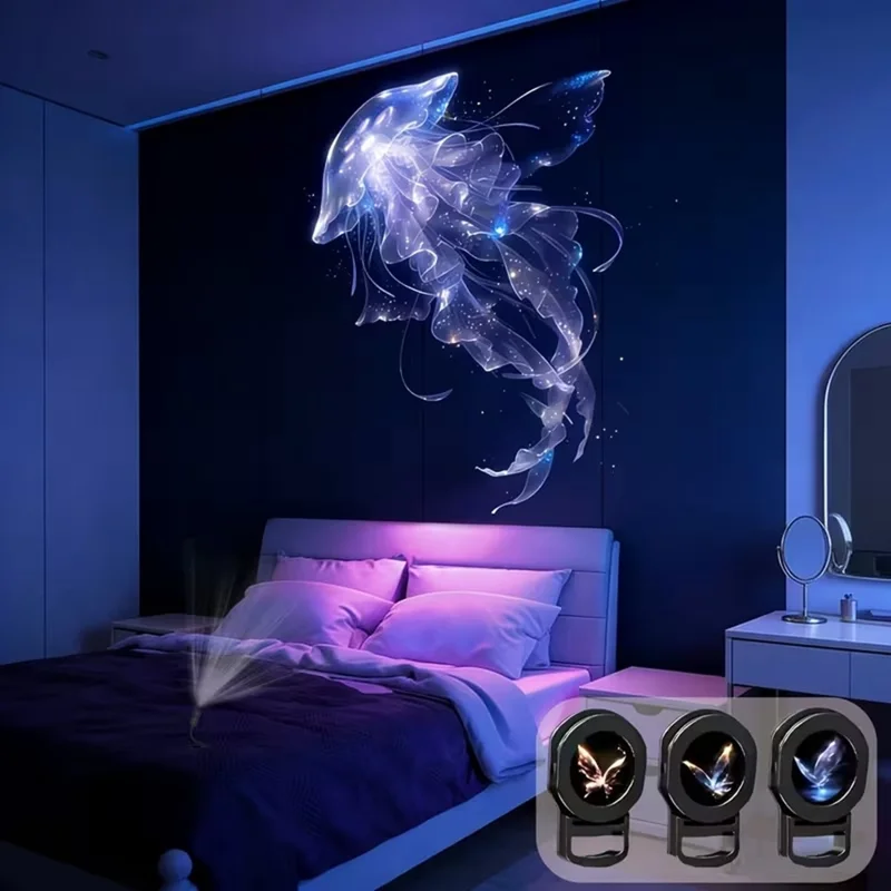 Lampe de projection LED USB avec col flexible et diapositives remplaçables, veilleuse pour chambre - Papillon 1