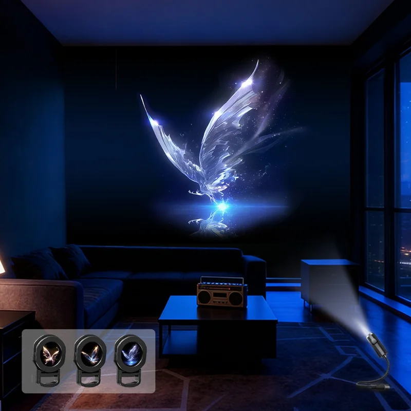 Lampe de projection LED USB avec col flexible et diapositives remplaçables, veilleuse pour chambre - Papillon 1