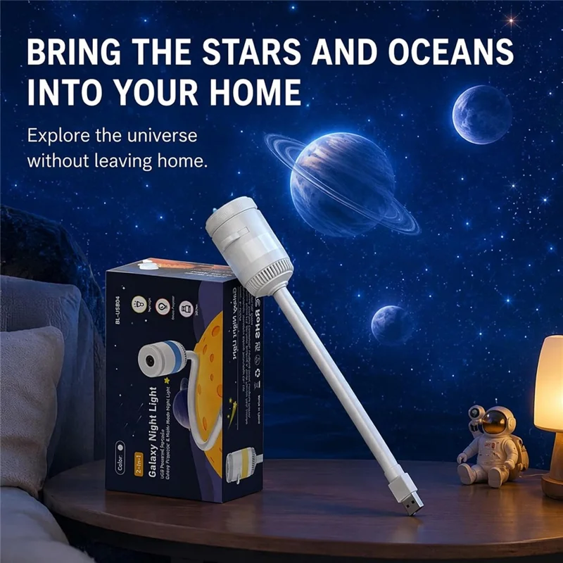 USB Galaxy Projector Night Light with 13 Replaceable Star Discs 360 Degree Adjustable Gooseneck Projection Lamp for Kids Room