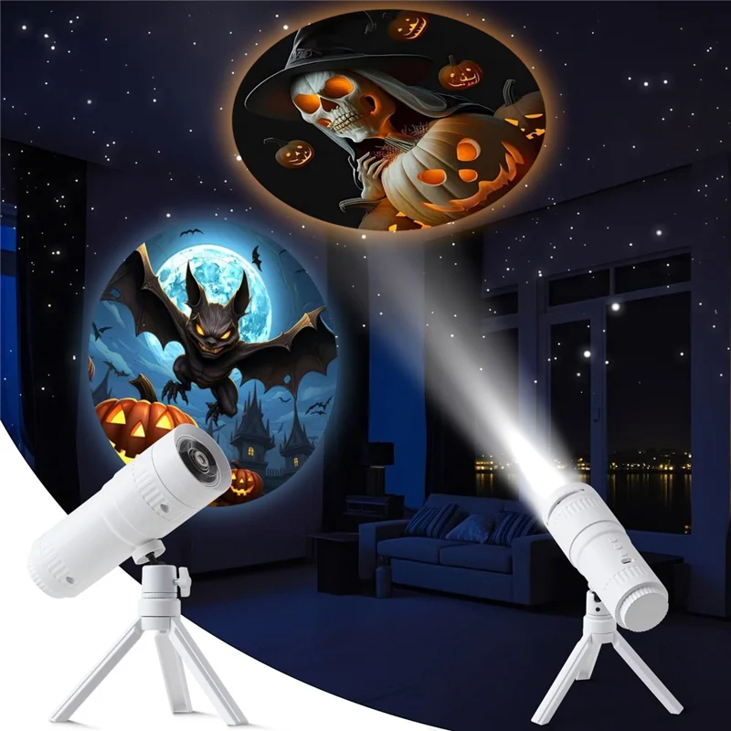 XO-737 Halloween Projection Lamp 16 Patterns LED Atmosphere Projector with Detachable Tripod for Home Party Decoration - White