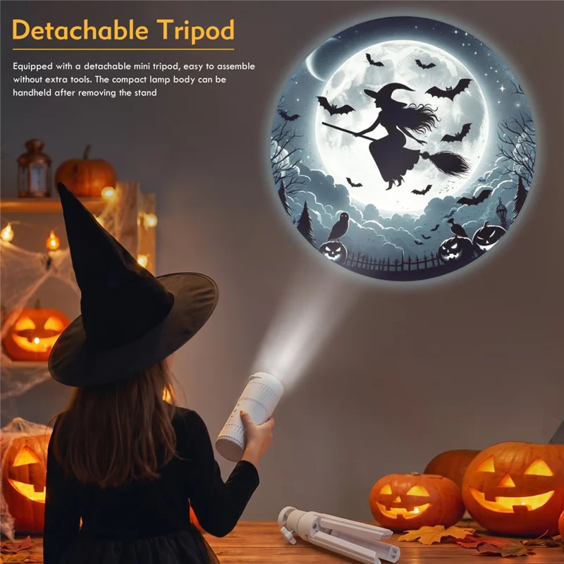 XO-737 Halloween Projection Lamp 16 Patterns LED Atmosphere Projector with Detachable Tripod for Home Party Decoration - White