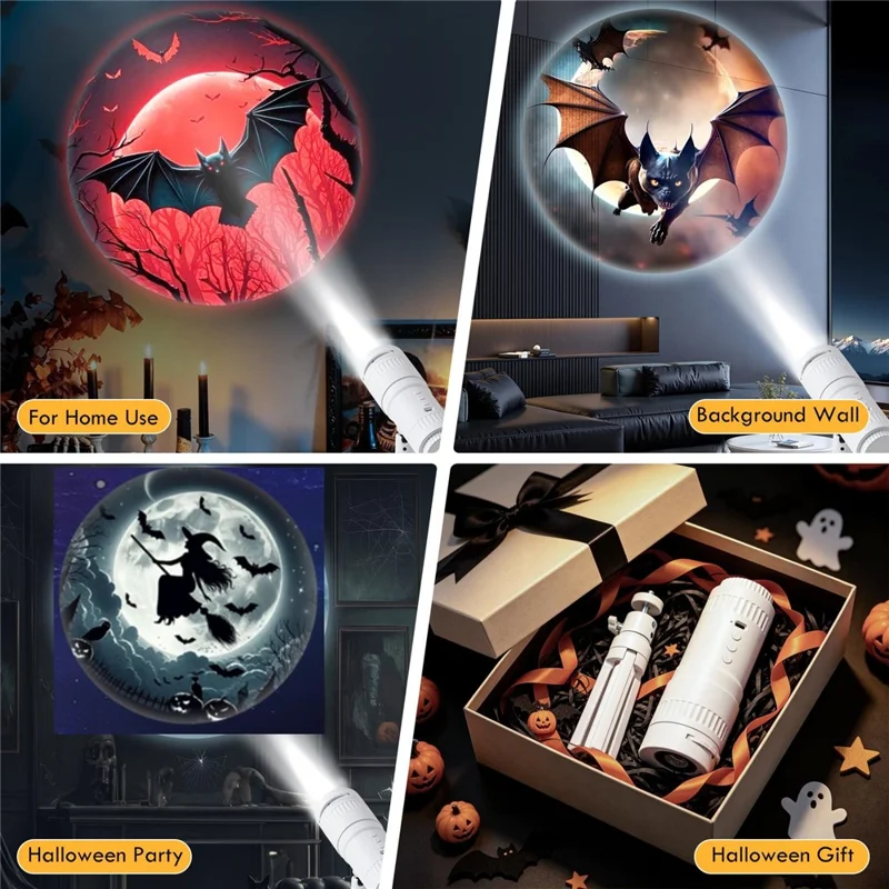 XO-737 Halloween Projection Lamp 16 Patterns LED Atmosphere Projector with Detachable Tripod for Home Party Decoration - White