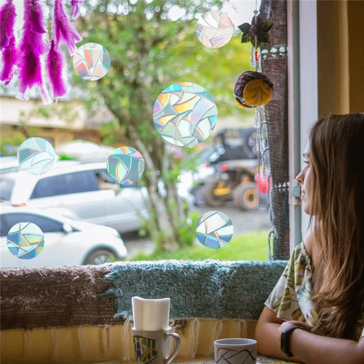 1Set Rainbow Prism Electrostatic Glass Sticker PVC Non-Adhesive Removable Window Colorful Film Sticker (No EN71) - Circle