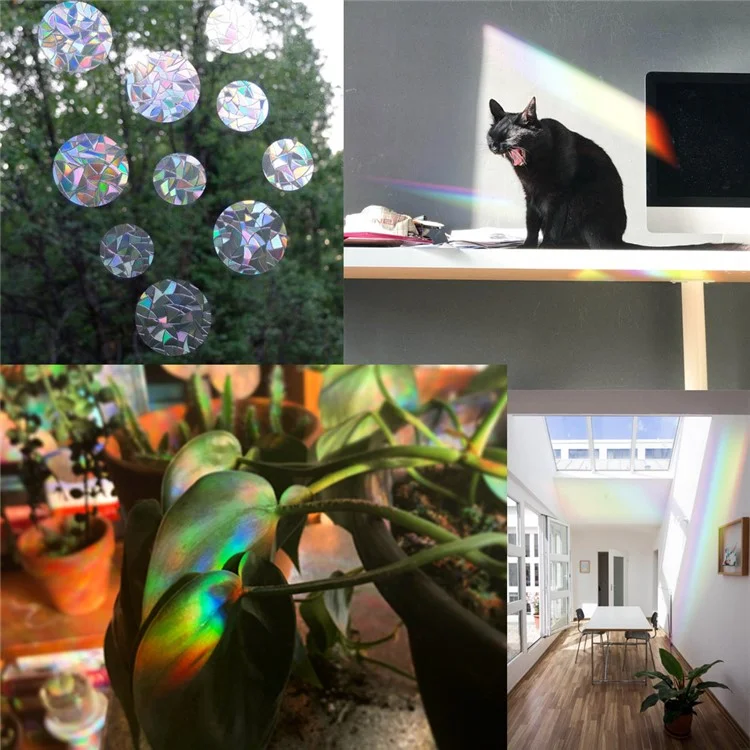 1Set Rainbow Prism Electrostatic Glass Sticker PVC Non-Adhesive Removable Window Colorful Film Sticker (No EN71) - Circle