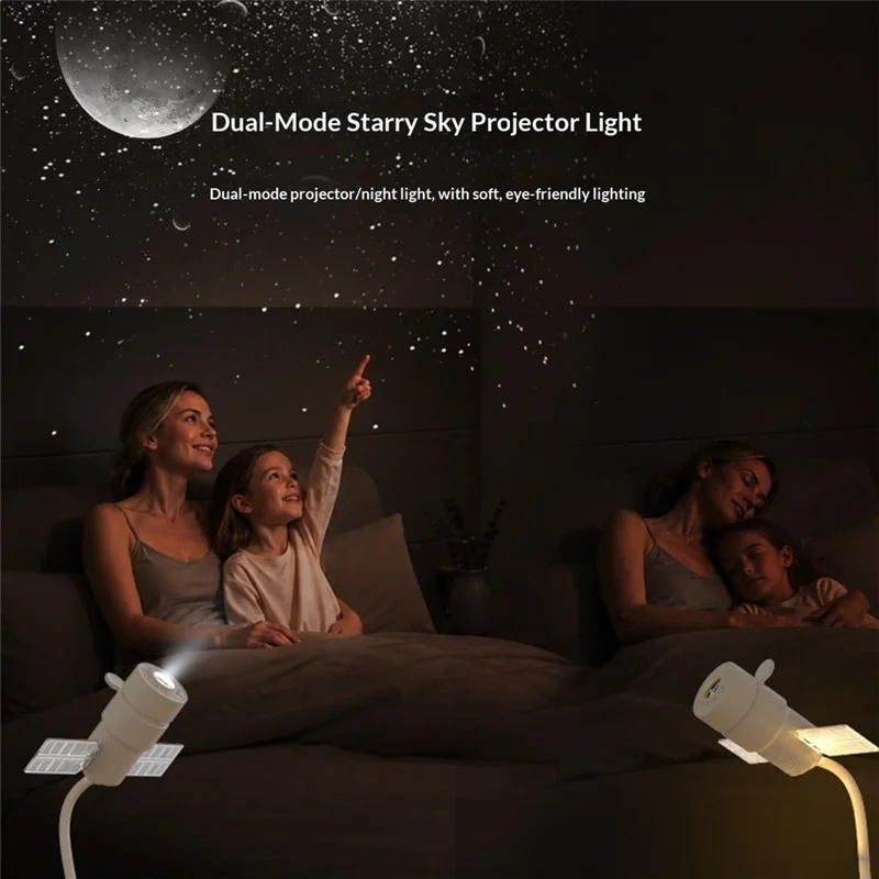 Satellite Projector Light with 3 Projection Films 360 Degree Flexible Arm USB Starry Sky Night Lamp for Bedroom - White