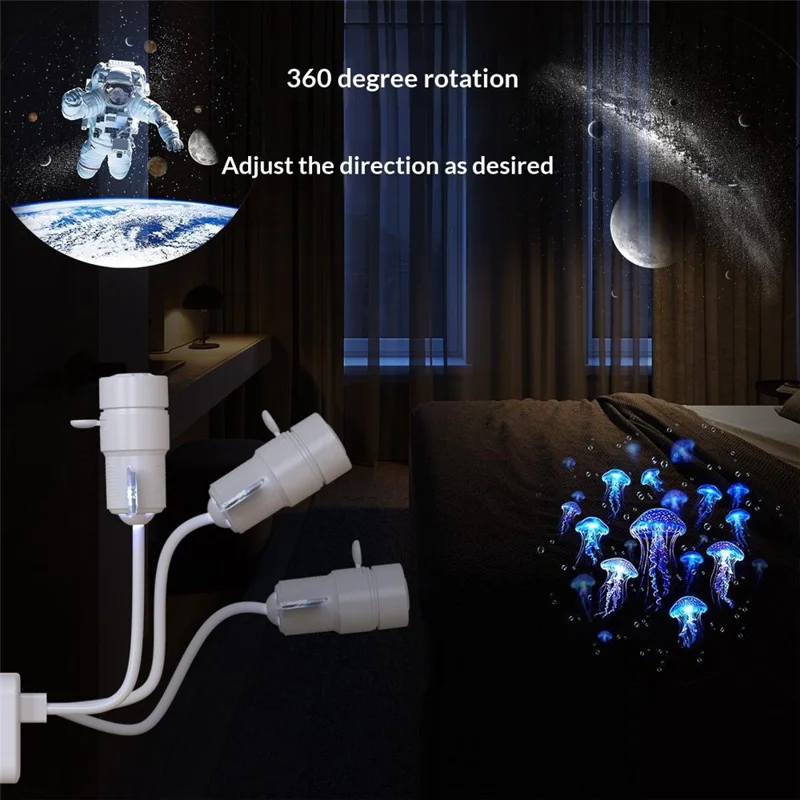 Satellite Projector Light with 3 Projection Films 360 Degree Flexible Arm USB Starry Sky Night Lamp for Bedroom - White